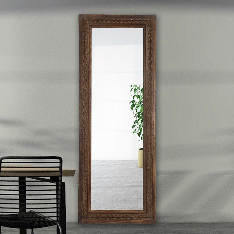 Brown Wood Mirror With Metallic Texture